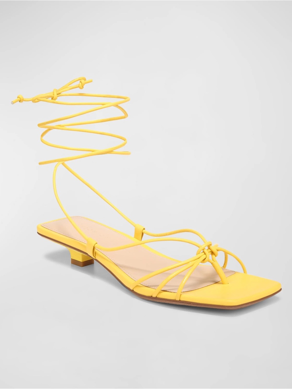 Veronica Beard Yellow Foley Leather Ankle-Wrap Thong Sandals